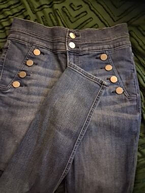 Express Dark Blue High-Rise Jeans with Gold-Tone Buttons